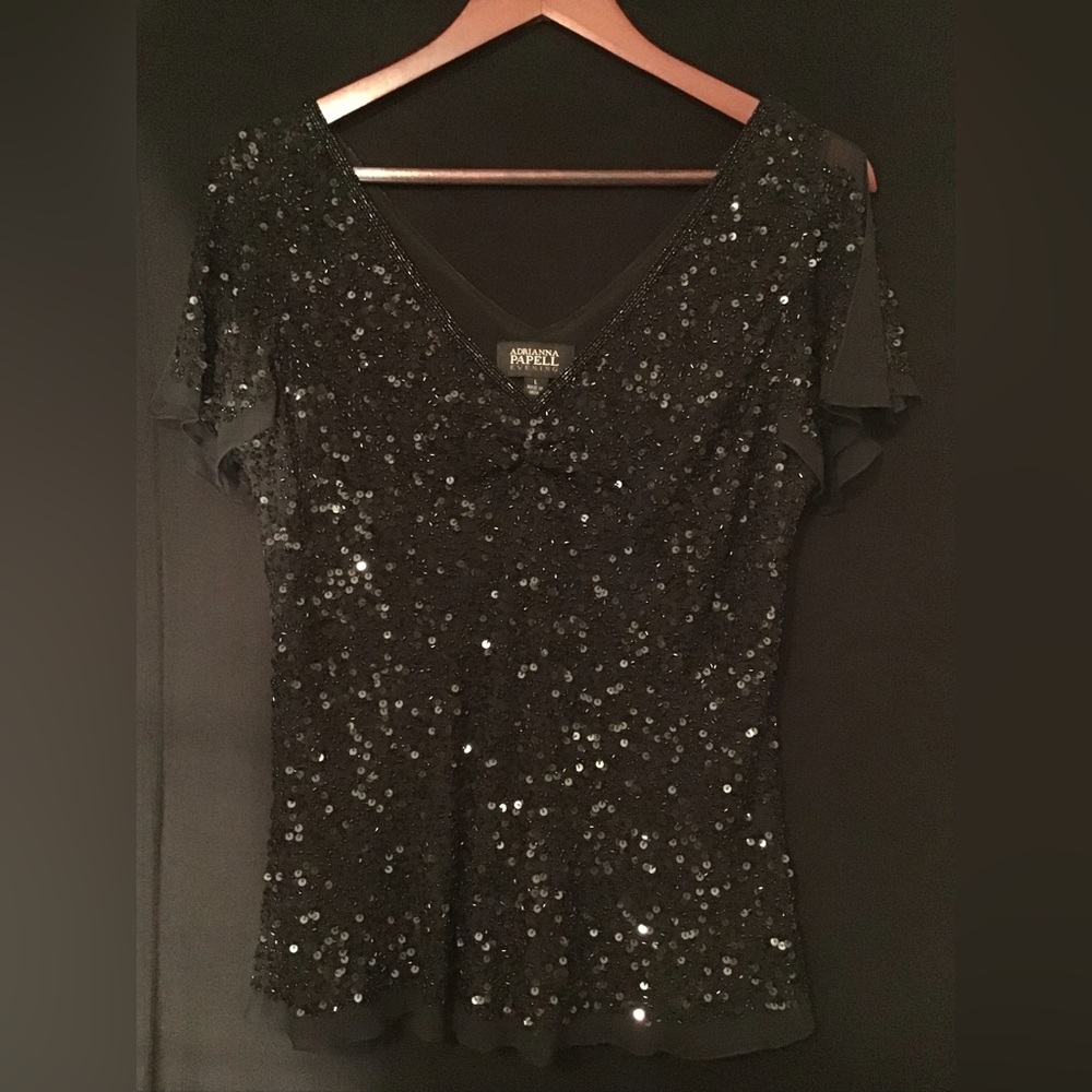 Adrianna Papell Black Beaded Top